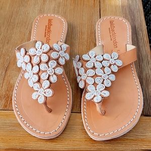 Beaded, leather flip flops